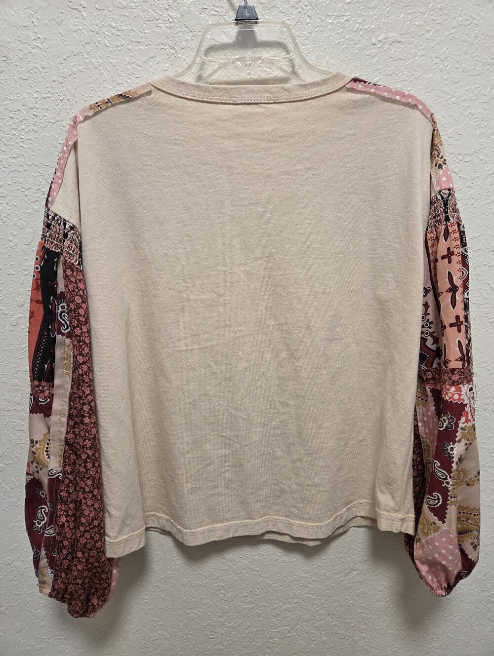 easel Boho Patchwork Bubble Sleeve Top - Picture 5 of 5
